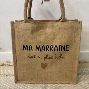 Grand sac en toile de jute Marraine chérie main image 1
