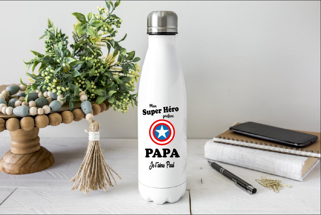 Gourde Personnalisée "Papa D'amour" 750 Ml – Acier Inoxydable, Prénom Gravé – Cadeau Fête Des Pères Unique Et Affectueux
