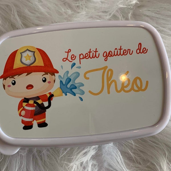 Boîte à goûter personnalisé pompier/ cadeau pompier enfant/ boîte repas enfant personnalisé