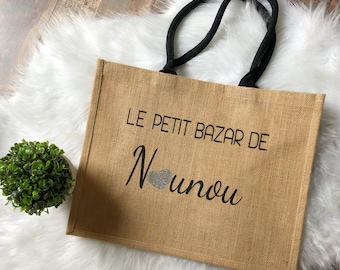 Sac personnalisé pour nounou/ sac petit bazar de nounou/ cadeau nounou/ cadeau fête des nounous personnalisé / cadeau noël nounou / sac jute