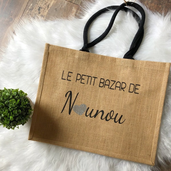 Sac personnalisé pour nounou/ sac petit bazar de nounou/ cadeau nounou/ cadeau fête des nounous personnalisé / cadeau noël nounou / sac jute