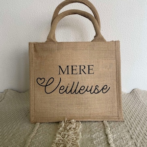 Petit Sac en Jute "Mère Veilleuse" – 28x22 cm – Cadeau Original Fête des Mères