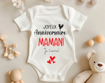 Happy Birthday Mom Baby Bodysuit – Original Birthday Party Gift – Baby Message Bodysuit – Available in 3, 6, 9, 12, 18 and 24 months