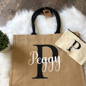 Sac prénom personnalisé / sac jute prénom/ sac jute prénom personnalisé noir et blanc/ cadeau amies/ cadeau femme personnalisé image 1