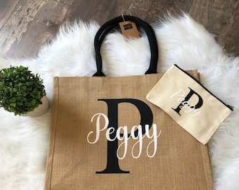 Personalized first name bag / first name jute bag / black and white personalized first name jute bag / friends gift / personalized women's gift