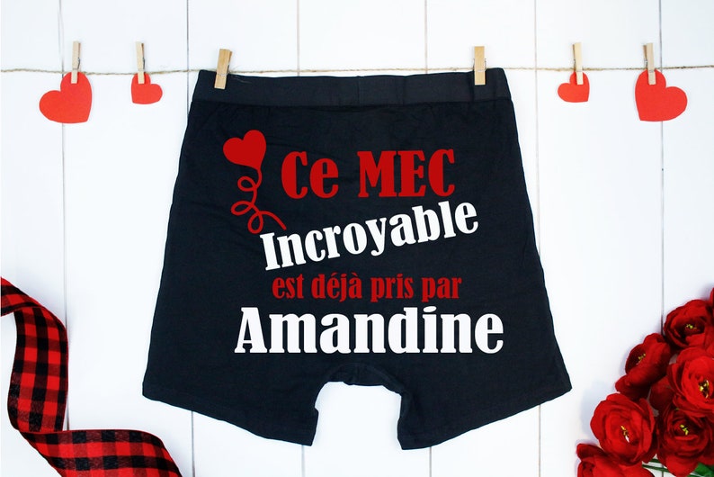 Boxer homme personnalisé / Boxer Calçons saint valentin personnalisé/ Cadeau personnalisé saint valentin intime/ Cadeau intimes couple/ image 1