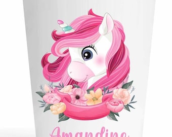 Personalized pink unicorn children's cup - First name - Unbreakable BPA-free cup - Back to school for girls