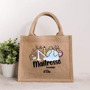 Petit sac jute Maîtresse Formidable personnalisé – Cadeau fin d’année scolaire avec prénom – Sac en toile naturel 28x22 cm