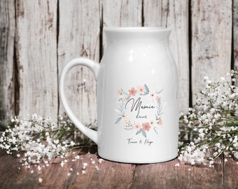Pot à Cookies Personnalisé Pour Mamie - Céramique Blanche, Couvercle Bambou, Prénom Gravé, Cadeau Fête Des Grands-mères