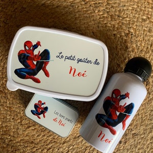 Gourde personnalisé / boîte à goûter personnalisé / ensemble maternelle école / Spiderman image 1