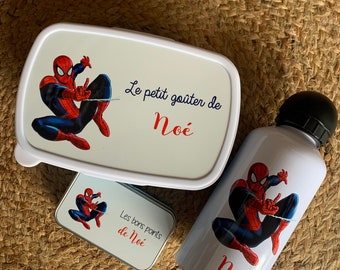 Personalized bottle / personalized snack box / nursery school set / Spiderman