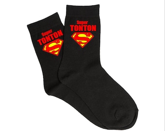 Chaussettes Super Tonton – Cadeau original oncle – Chaussettes homme fun – Idée cadeau Noël ou anniversaire – Chaussettes super-héros