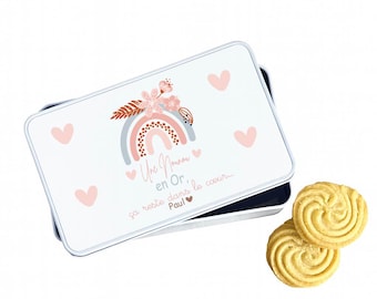 Personalized “A Golden Nanny” cookie box – Nanny Day or Christmas gift – Child’s first name keepsake box – Pastel rainbow