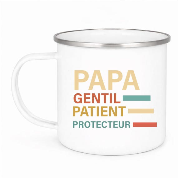 Mug Papa Émaillé – Papa Gentil Patient Protecteur – Cadeau Fête des Pères – Tasse Papa Originale – Idée Cadeau Papa