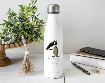 Personalized Little Wolf Water Bottle – 750 ml – End of school year gift – Thank you teacher / text of your choice – Child’s first name – Insulated water bottle