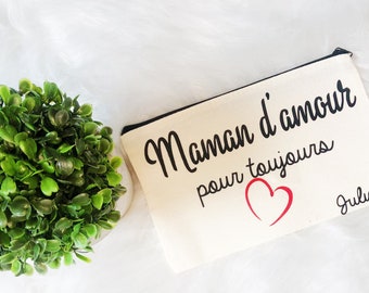 Trousse à maquillage personnalisé maman d’amour et prénom de l’enfant fête des mères ou cadeau anniversaire