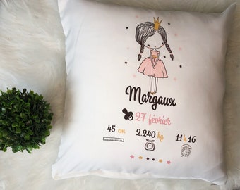 Personalized baby girl birth cushion