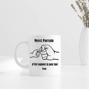 Mug parrain personnalisé – Merci parrain – Cadeau parrain original – Tasse prénom enfant – Cadeau baptême, naissance ou Noël