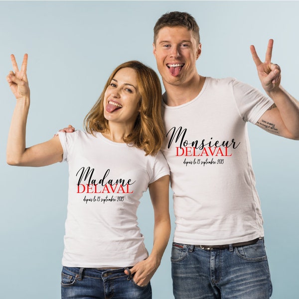 T-shirt couple personnalisé/ Cadeau couple personnalisé/ Cadeau saint valentin personnalisé/ Tshirt amoureux personnalisé/ Saint valentin