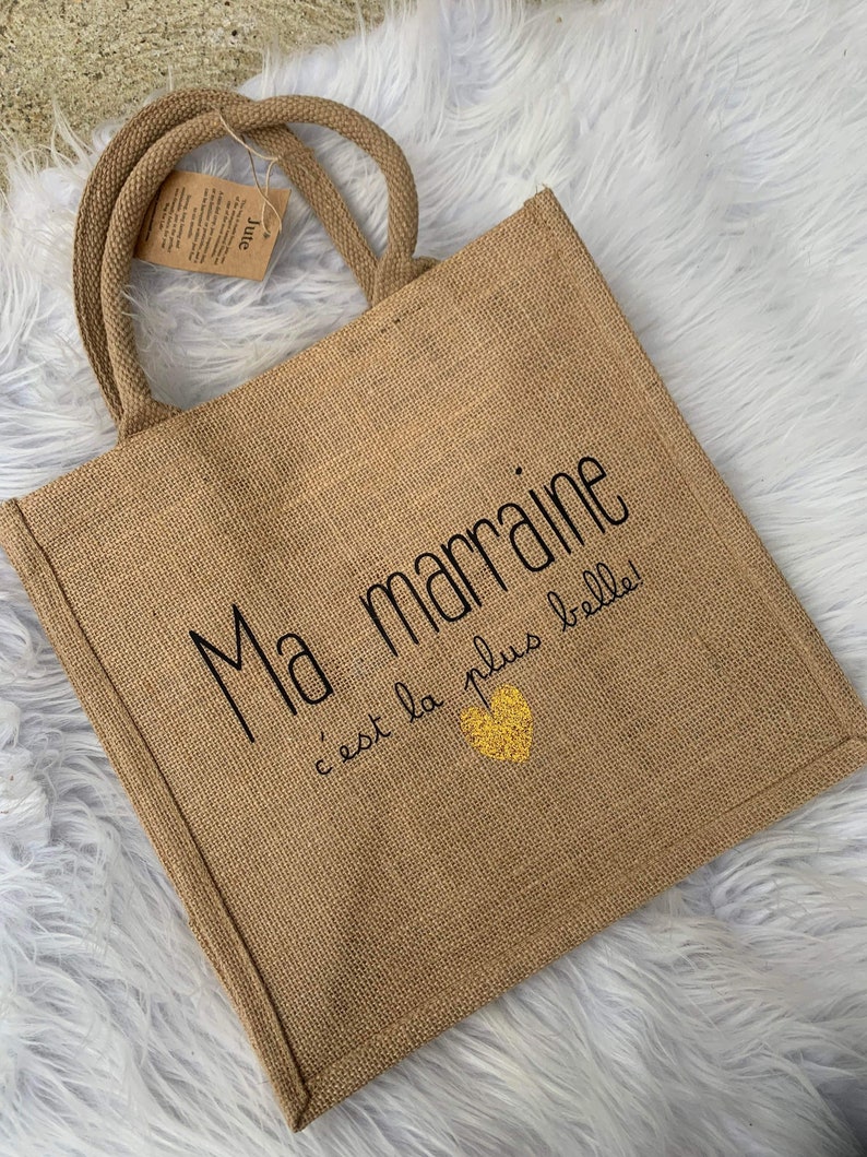 Sac en jute marraine personnalisé / pochette marraine personnalisé / cadeau marraine personnalisé / noël marraine personnalisé image 2