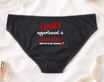 Culotte femme personnalisée humour – Fesses appartenant à prénom – Culotte couple – Cadeau Saint Valentin – Culotte personnalisée