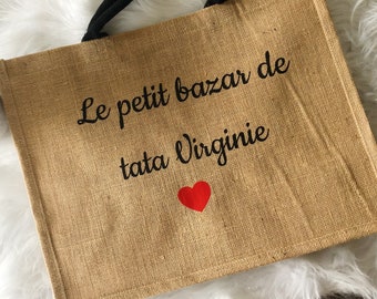 Sac petit bazar/ sac petit bazar personnalisé / cadeau noël personnalisé / sac jute personnalisé / sac de course personnalisé / sac jute