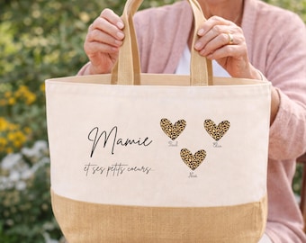 Sac cabas Mamie personnalisé 34x44x18 cm | Cadeau Fête des Mamies | Sac Mamie et ses petits cœurs | Grand sac 29L  | Idée cadeau mamie