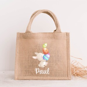 Panier sac en jute chasse au œuf personnalisé / cadeau personnalisé Pâques/ Pâques 2024/ chocolat Pâques personnalisé / image 7