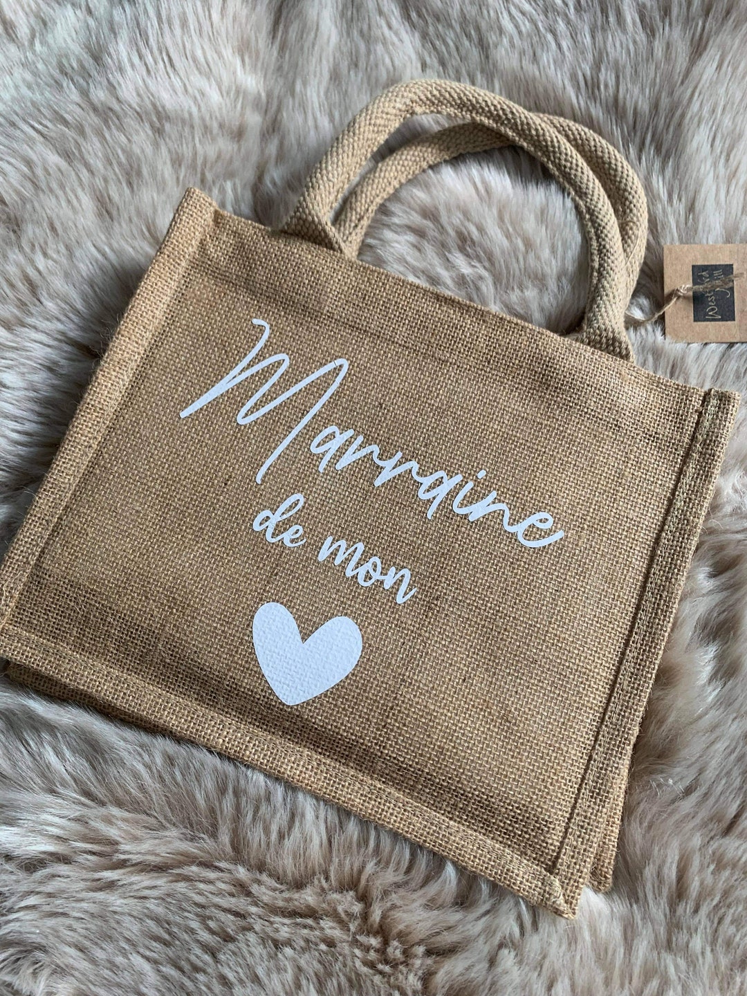 Petit sac marraine/ cadeau marraine personnalisé / sac jute marraine