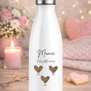 Gourde Isotherme Mamie Personnalisée 750 ml Léopard | Cadeau Fête des Mamies 2026 | Jeune Mamie Active | Bouteille Inox Grand-Mère Moderne
