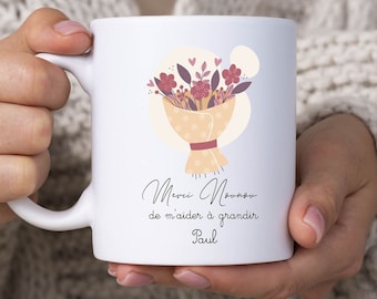 Mug "Thank you Nanny for helping me grow" - Personalized ceramic mug with first name - End of year nanny gift