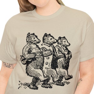 Three Bears, Three Musical Bears Arm in Arm, Retro Bears Design, Unisex Heavy Cotton Tee