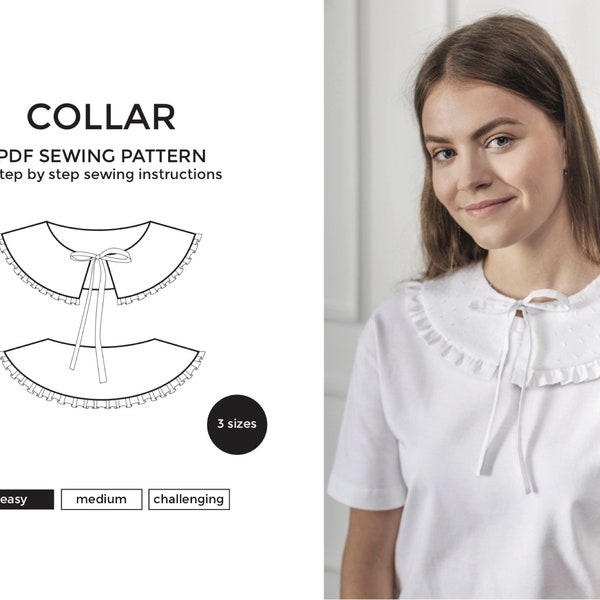 Detachable collar pattern | PDF digital printable sewing pattern | 3 sizes | + sewing instructions