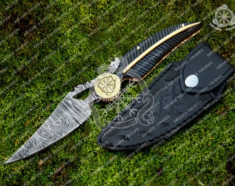 Artisan-Crafted EDC Leaf Folding Pocket Knife - Custom Engraving - Ideal Men's Gift - USA-Made Damascus Steel (promotional price)