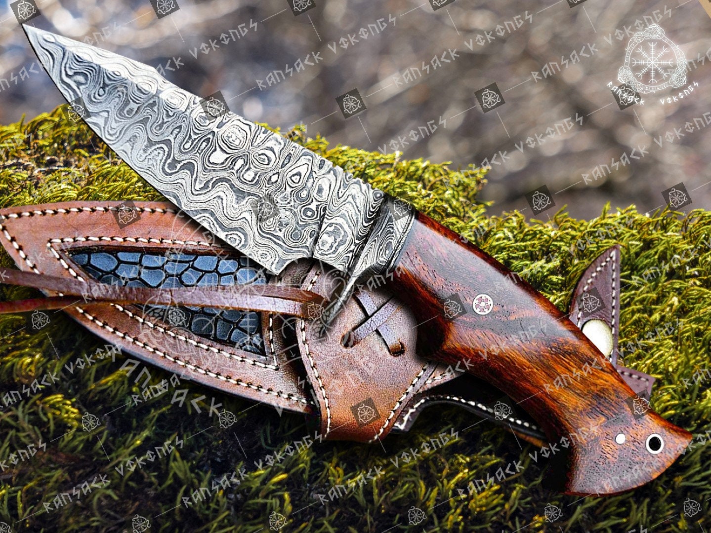 10' Damascus Knife, Damascus Fixed Blade ,hunting Knife , Damascus Skinner  Knife, Damascus Steel Knife, Camping Knife Walnut Wood 
