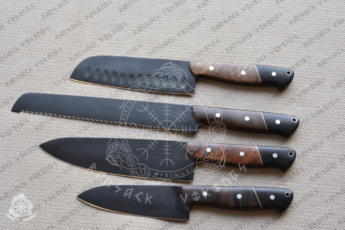 Kitchen Knife Set - Nakiri Chef Santoku Paring and Bread Knife - Damascus -  Unfinished Kit - 5 Piece