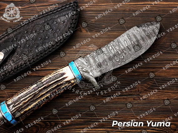 9.5 Inches HAND FORGED Special Feather Damascus Steel Hunting