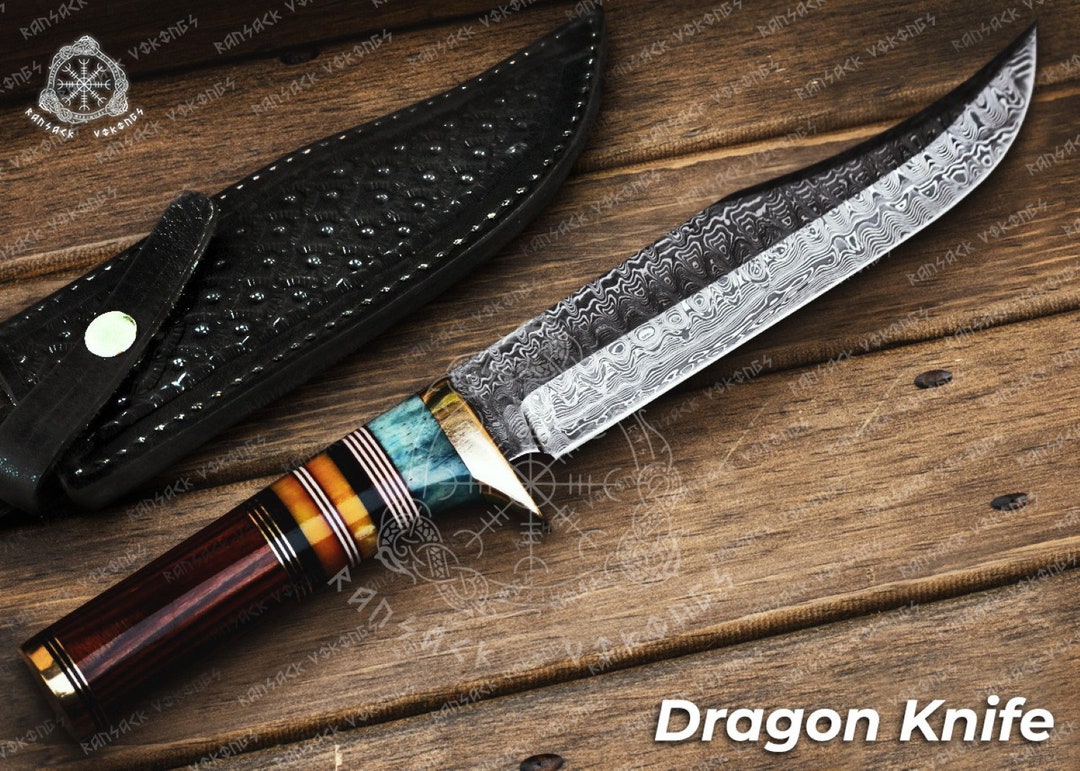 Damascus Hunting Knife, Damascus Fixed Blade Knife, Damascus Gut
