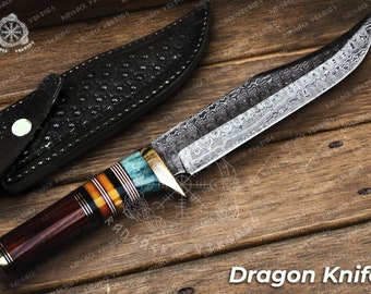 Damascus Hunting Knife, Damascus Fixed Blade Knife, Damascus Gut Hook Knife, Damascus Ka bar Knife Hand Made Knives Gifts For Men USA