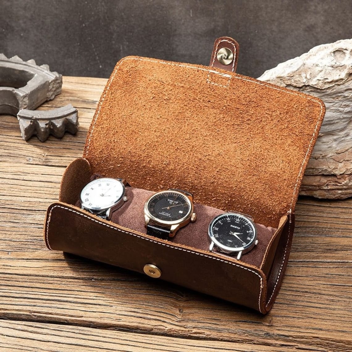 watch travel roll case leather