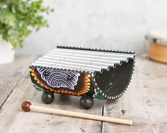 7 Note Dot Painted Indonesian Gamelan Chime Xylophone With Beater