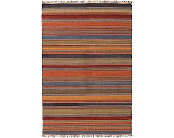 Indian Kilim Ooty Handmade Rug Striped Good Weave Wool Cotton Medium or large