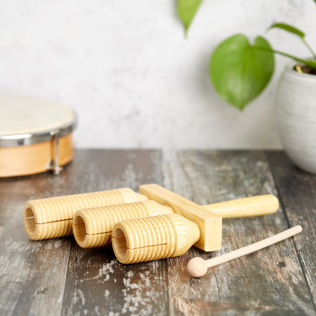 Wood Triple Agogo Bell Guiro Tone Block 27cm Etsy