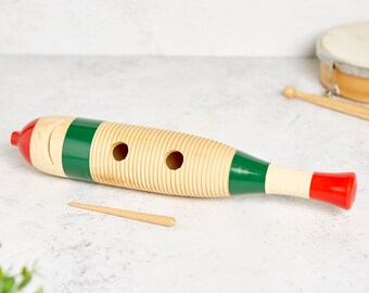 Colourful Wooden Fish Shaped Guiro With Rasp Percussion Music Instrument