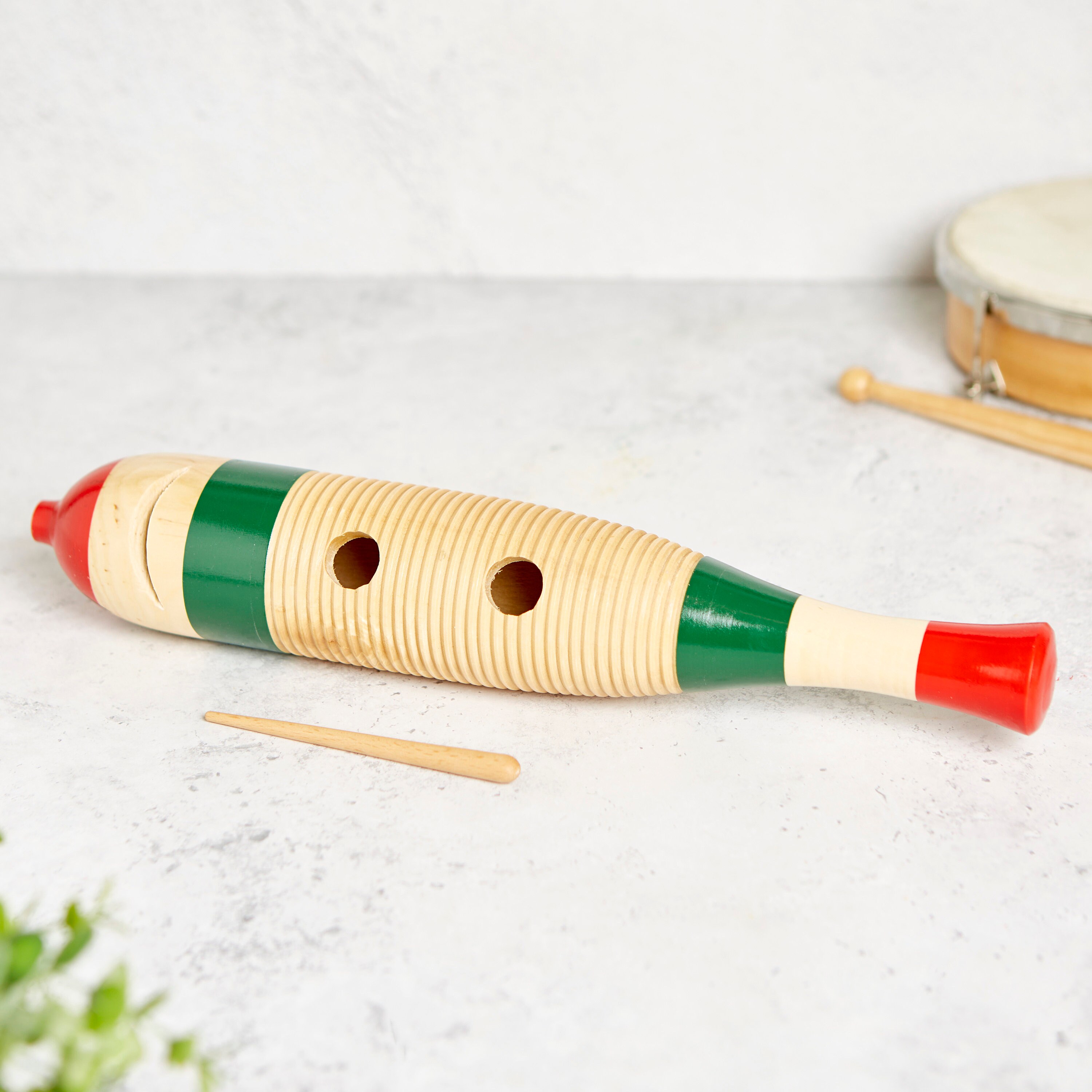 Colourful Wooden Fish Shaped Guiro With Rasp Percussion Music