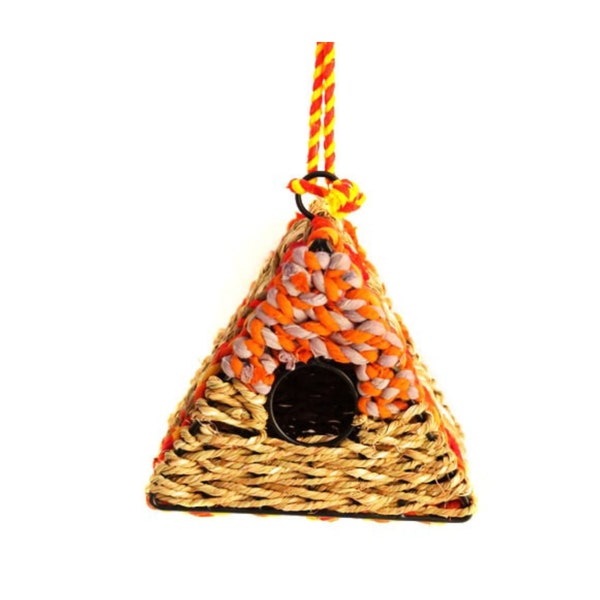 Handmade Indian Seagrass & Sari Bird House Hanging Ornament Pet Care