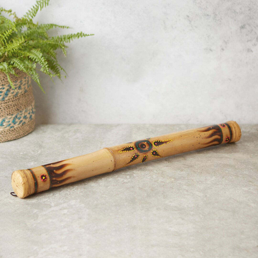 Bamboo Rainstick Dot Painted Floral Design Natural African Etsy