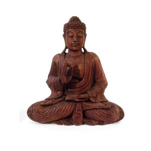 Wooden Hand-Carved Sitting Meditation Buddha Ornament Statue Figure 30cm