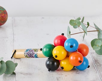 Ping Pong Shaker Colourful Musical Rattle Bamboo Handle