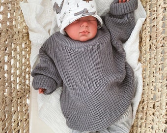 Baby Strickpullover *Grau* Oversized 100% Baumwolle | Baby Strickpulli | Knit Sweater